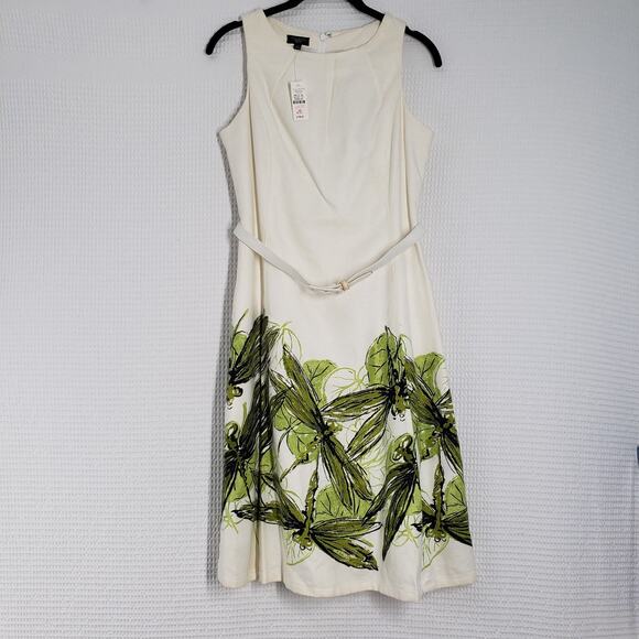 Vintage Talbots Linen Dress Womens 4 Petite Ivory Green Summer Wedding Guest - Picture 15 of 16